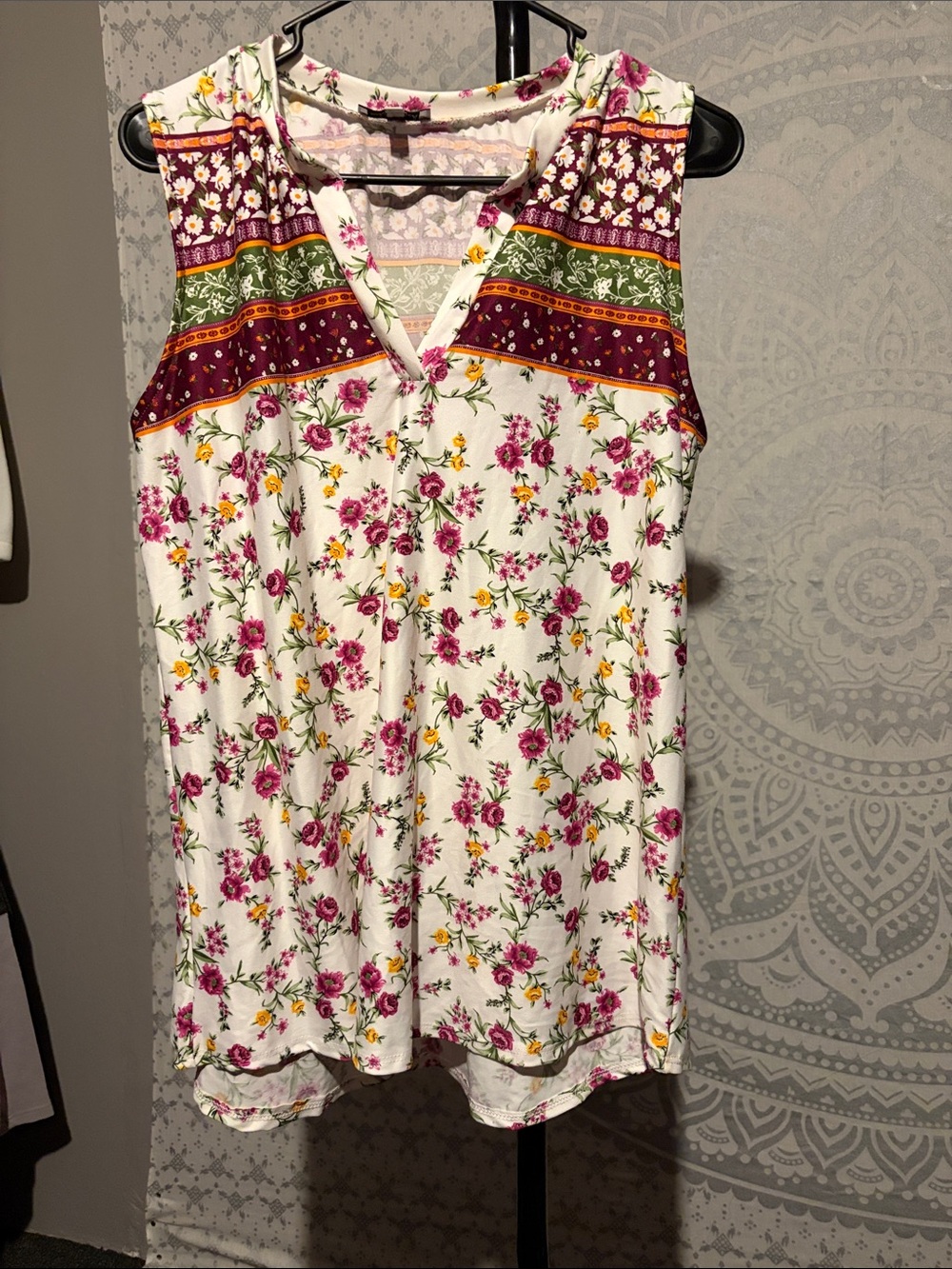 white birch White Floral Tank with Pink and Yellow Blooms